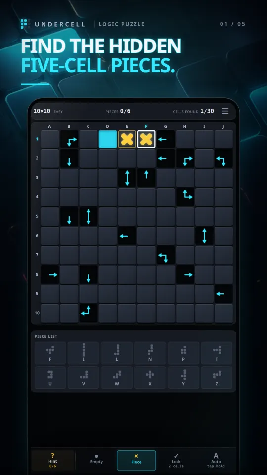 A board of hidden pieces with sensors and their arrows.